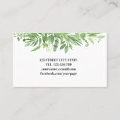 Carte De Visite Aquarelle moderne feuillage vert de prairie sauvag (Dos)