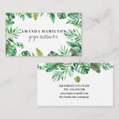 Carte De Visite Aquarelle moderne feuillage vert tropical (Devant / Derrière)