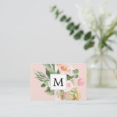 Carte De Visite Aquarelle moderne Fleurs roses Monogrammes (Debout devant)