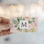 Carte De Visite Aquarelle moderne Fleurs roses Monogrammes