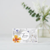 Carte De Visite Aquarelle moderne Floral Blue/Gold ID568 (Debout devant)