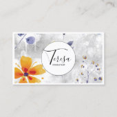 Carte De Visite Aquarelle moderne Floral Blue/Gold ID568 (Devant)