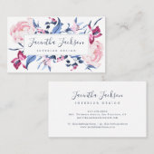 Carte De Visite Aquarelle moderne Floral Botanique Bleu rose Chic (Devant / Derrière)