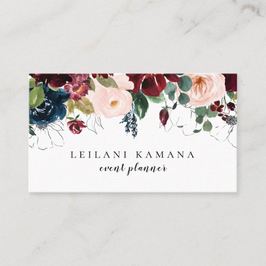 Carte De Visite Aquarelle moderne Floral Navy Bleu (Devant)