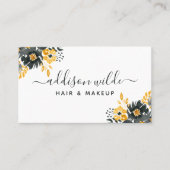 Carte De Visite Aquarelle Moderne Florale Chic Noir Et Or (Devant)