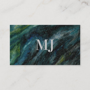 Carte De Visite Aquarelle moderne Galaxie main peint Monogramme