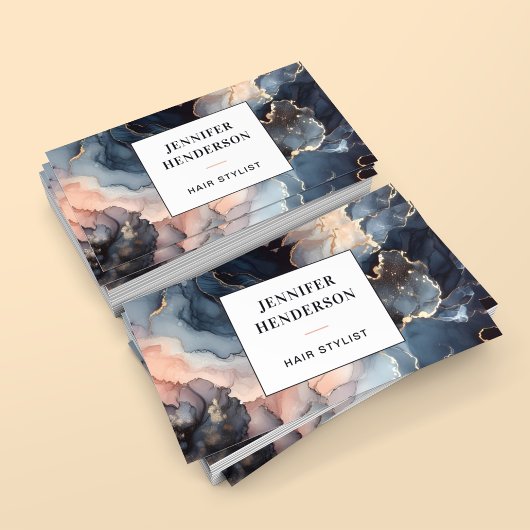 Carte De Visite Aquarelle moderne Marbre Agate Or Bleu Parties sci