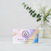 Carte De Visite Aquarelle moderne Purple Ink Or Marbre Abstrait (Debout devant)