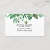 Carte De Visite Aquarelle moderne sauvage feuilles tropicaux vert (Dos)