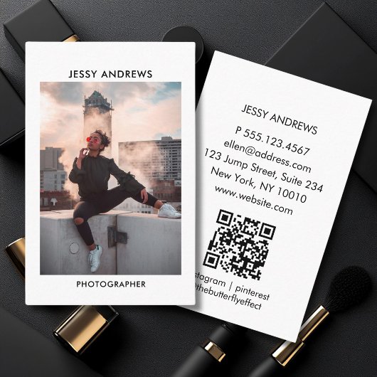 Carte De Visite Aquarelle moderne tendance Photo QR Code