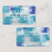 Carte De Visite Aquarelle moderne turquoise et gris Art Abstrait (Devant / Derrière)