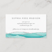 Carte De Visite Aquarelle moderne Turquoise et Silver Geode Agate (Dos)