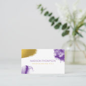 Carte De Visite Aquarelle moderne violet or Code QR (Debout devant)