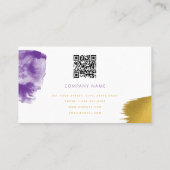 Carte De Visite Aquarelle moderne violet or Code QR (Dos)