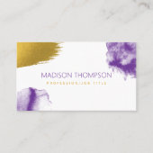 Carte De Visite Aquarelle moderne violet or Code QR (Devant)