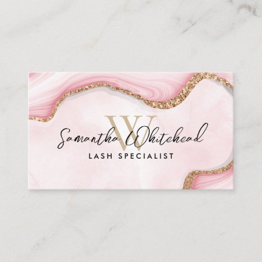 Carte De Visite Aquarelle Monogram Gold Parties scintillant rose m (Devant)