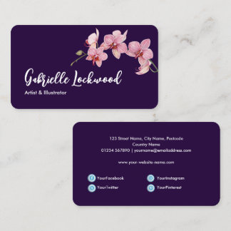 Carte De Visite Aquarelle Moth rose Orchidées Médias sociaux