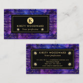 Carte De Visite Aquarelle Motif d'encre violet avec script Gold (Devant / Derrière)