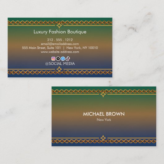 Carte de visite aquarelle Navy Or Luxe (Devant / Derrière)