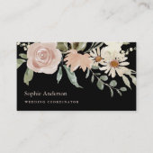 Carte De Visite Aquarelle neutre Fleur botanique sur noir (Devant)