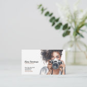 Carte De Visite Aquarelle Noir et Brown Curly Lady Photographe (Debout devant)