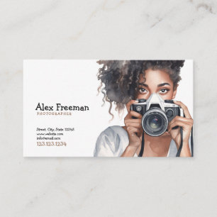 Carte De Visite Aquarelle Noir et Brown Curly Lady Photographe