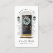 Carte De Visite Aquarelle noire devant porte Wreath Immobilier (Devant)