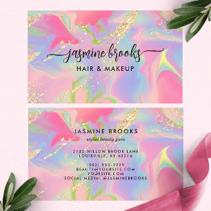 Carte De Visite Aquarelle Opale Rose Paillettes d'Or