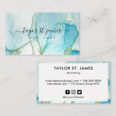 Carte De Visite Aquarelle or bleu calligraphie peinture (Devant / Derrière)