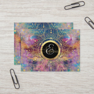 Carte De Visite Aquarelle or et nébuleuse mandala