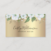 Carte De Visite Aquarelle or Floral élégant Script noir moderne (Devant)