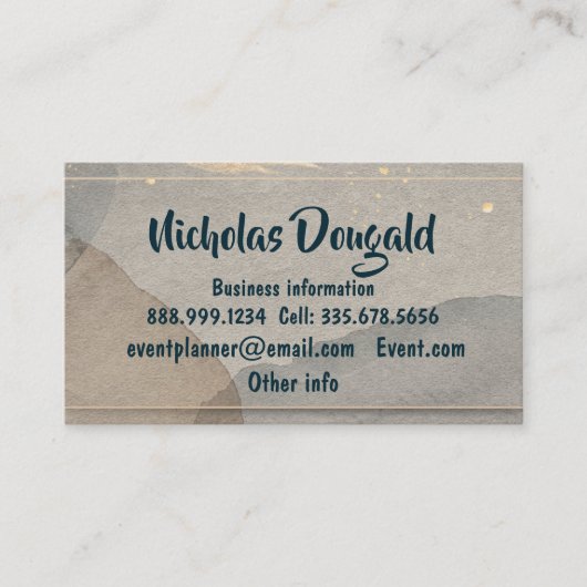 Carte De Visite Aquarelle Or Gris Gris Formel Simple Profession (Devant)