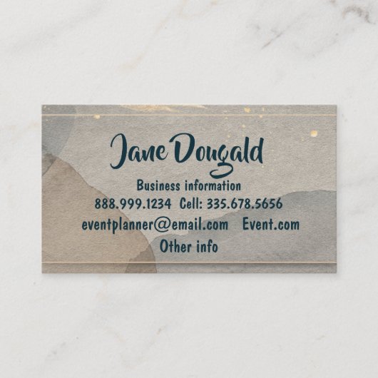 Carte De Visite Aquarelle Or Gris Gris Formel Simple Profession (Devant)