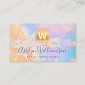 Carte De Visite Aquarelle or orange turquoise violet monogramme (Devant)