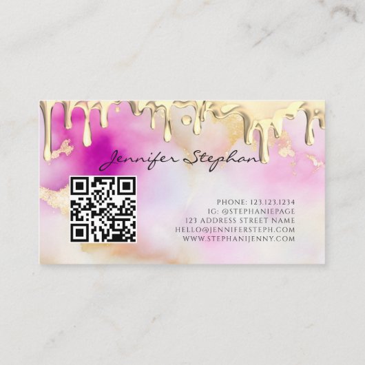 Carte De Visite Aquarelle or polonais Splash Drift Nails QR Code (Dos)