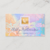 Carte De Visite Aquarelle or turquoise orange violet monogramme (Devant)