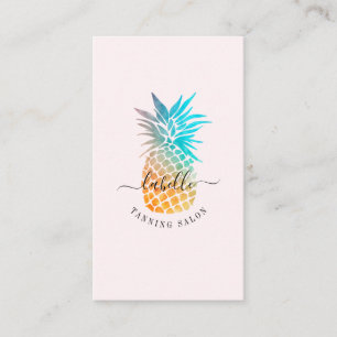 Carte De Visite Aquarelle orange et bleu Fruit d'ananas tropical