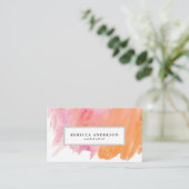 Carte De Visite Aquarelle orange et rose Abstraite (Debout devant)