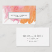 Carte De Visite Aquarelle orange et rose Abstraite (Devant / Derrière)