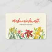 Carte De Visite Aquarelle Orange Jaune Fleurs de printemps Crème (Devant)