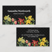 Carte De Visite Aquarelle Orange Jaune Fleurs de printemps Damask (Devant / Derrière)