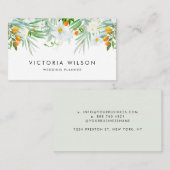 Carte De Visite Aquarelle Orchidées blanches & Kumquats Garland (Devant / Derrière)