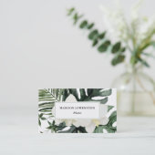 Carte De Visite Aquarelle Orchidées tropicales Monstera Vert  (Debout devant)