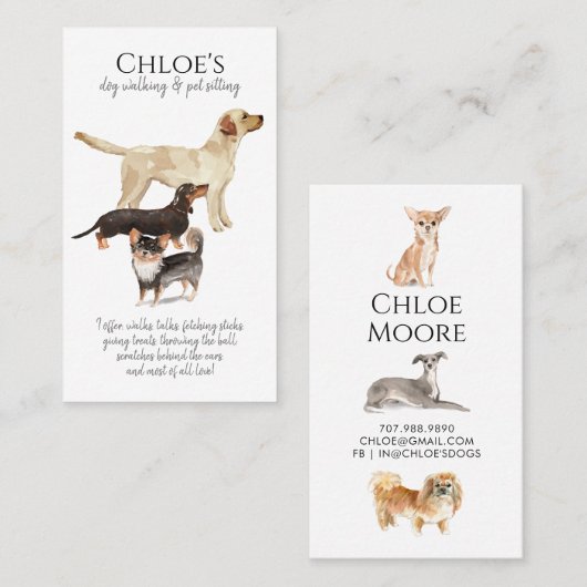 Carte De Visite Aquarelle Pack Chien Walker Pot (Devant / Derrière)