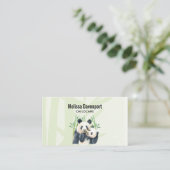 Carte De Visite Aquarelle Panda Ours Maman & Bébé en Bambou (Debout devant)