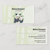 Carte De Visite Aquarelle Panda Ours Maman & Bébé en Bambou (Devant / Derrière)