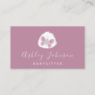 Carte De Visite Aquarelle Papillon jolie rose Babysitter Simple