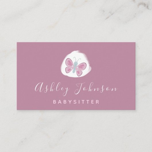 Carte De Visite Aquarelle Papillon jolie rose Babysitter Simple (Devant)