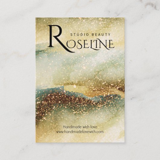 Carte De Visite Aquarelle parties scintillant bleu vert joaillerie (Devant)