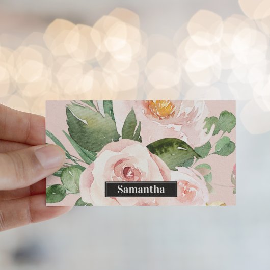 Carte De Visite Aquarelle Pastel Pink moderne Fleurs & Nom